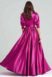 Half Sleeve Fuchsia Bateau Neck A Line Formal Dress