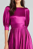 Half Sleeve Fuchsia Bateau Neck A Line Formal Dress