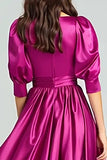 Half Sleeve Fuchsia Bateau Neck A Line Formal Dress