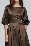 Olive A Line Satin Midi Formal Dress