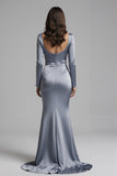 Dusty Blue Bateau Neck Appliqued Satin Formal Dress