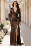Long Sleeve Mermaid Coffee Formal Dress with Slit