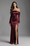 Burgundy Mermaid Off the Shoulder Satin Formal Dress