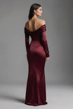 Burgundy Mermaid Off the Shoulder Satin Formal Dress