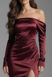 Burgundy Mermaid Off the Shoulder Satin Formal Dress