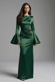 Dark Green Long Sleeve Ruched Mermaid Formal Dress