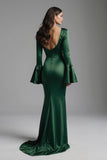 Dark Green Long Sleeve Ruched Mermaid Formal Dress
