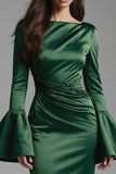 Dark Green Long Sleeve Ruched Mermaid Formal Dress