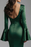 Dark Green Long Sleeve Ruched Mermaid Formal Dress