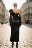 One Shoulder Black Ruffled Lace Formal Dress