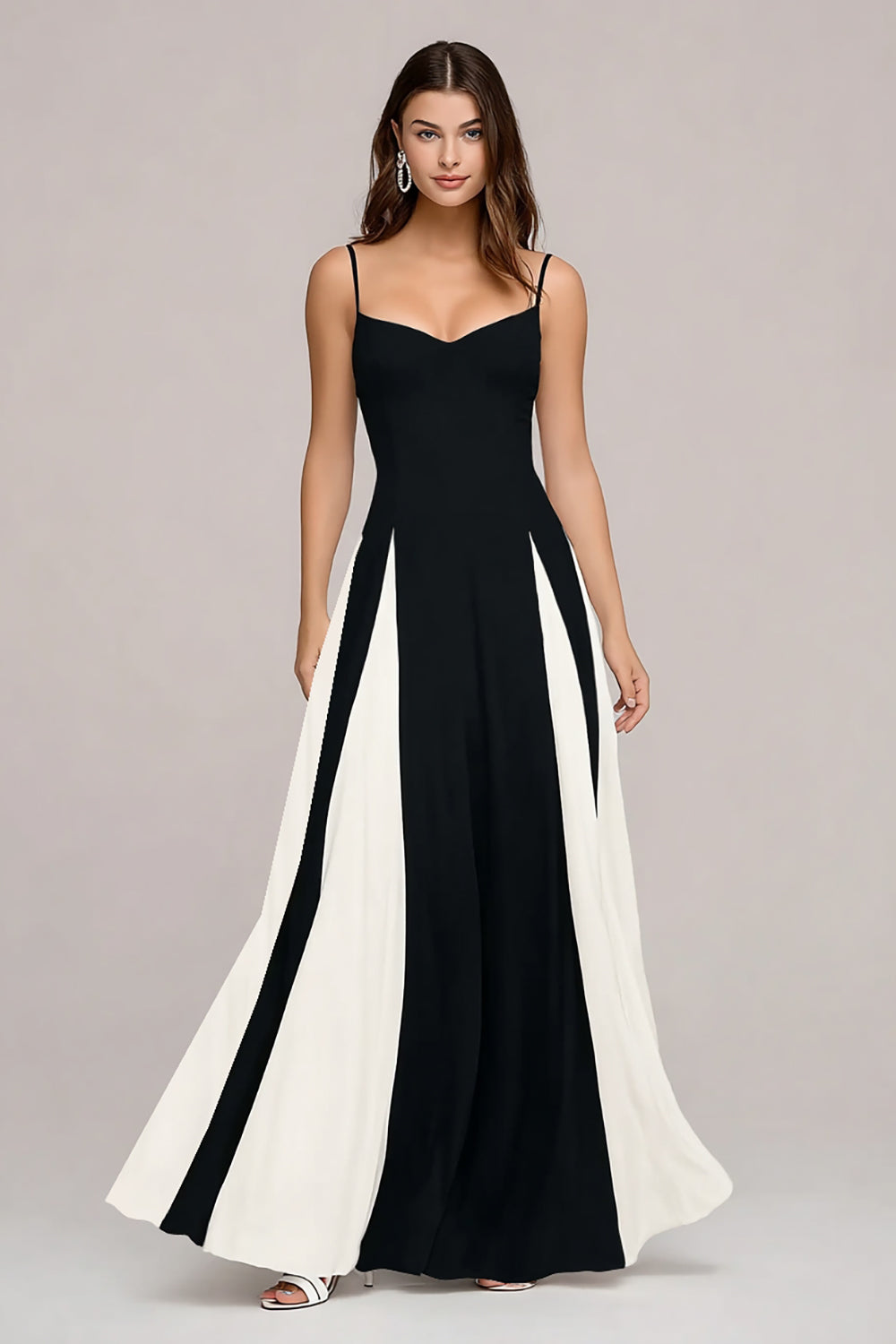 Wedtrend Women Black and White Formal Dress Simple Spaghetti Straps A Line Long Party Dress Wedtrend UK Wedtrend Women Black and White Formal Dress Simple Spaghetti Straps A Line Long Party Dress Wedtrend UK