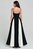 Black and White A Line Spaghetti Straps Formal Dress