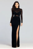 Illusion High Neck Sheath Ruched Black Tie Dress