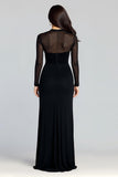 Illusion High Neck Sheath Ruched Black Tie Dress