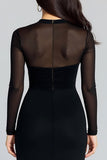 Illusion High Neck Sheath Ruched Black Tie Dress