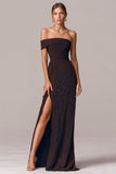 Coffee Asymmetrical Neck Sheath Pleated Evening Dress