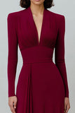 Burgundy Long Sleeve V Neck A Line Formal Dress