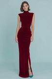Burgundy High Neck Velvet Long Formal Dress