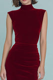 Burgundy High Neck Velvet Long Formal Dress