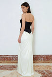 Black and White Strapless Ruched Corset Formal Dress