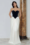 Black and White Strapless Mermaid Formal Dress