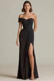 Asymmetrical Neck Black Ruched Evening Dress