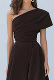 Coffee One Shoulder A Line Ruched Formal Dress