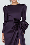 Round Neck Dark Purple Bowed Satin Formal Dress
