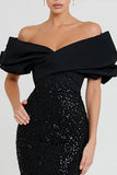 Sparkly Black Mermaid Off the Shoulder Evening Dress