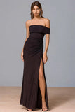 Asymmetrical Neck Coffee Ruched Formal Dress