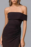 Asymmetrical Neck Coffee Ruched Formal Dress