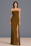 Strapless Brown Ruched Sheath Formal Dress