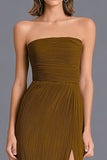 Strapless Brown Ruched Sheath Formal Dress