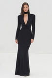 Black Long Sleeve V Neck Mermaid Formal Dress