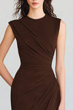Coffee Round Neck Sleeveless Long Formal Dress