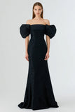Sparkly Off the Shoulder Black Mermaid Evening Dress