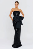 Black Strapless Bowed Long Evening Dress