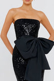 Black Strapless Bowed Long Evening Dress