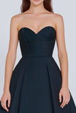 Strapless Navy A Line Long Formal Dress
