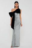 Sparkly Silver Bowed Strapless Evening Dress
