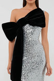 Sparkly Silver Bowed Strapless Evening Dress