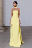 Simple Yellow Strapless Long Formal Dress with Neck Scarf
