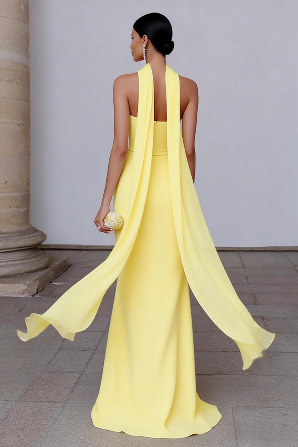 WEDTREND Women Yellow Formal Dress Simple Strapless Long Evening Dress