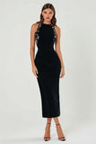 Halter Black Velvet Bodycon Formal Dress