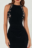 Halter Black Velvet Bodycon Formal Dress