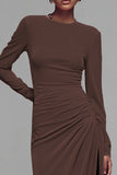 Coffee Long Sleeve Round Neck Formal Dress