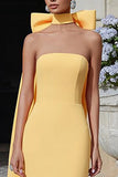 Yellow Strapless Bowed Formal Dress with Neck Scarf