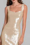 Sparkly Spaghetti Straps Champagne Long Evening Dress