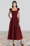 Simple Burgundy A Line Square Neck Formal Dress