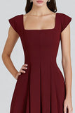 Simple Burgundy A Line Square Neck Formal Dress